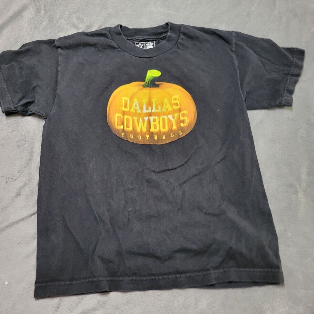Dallas Cowboys Shirt Boy Large 14 Authentic Tee Black Short‎ Sleeve Crew Pumpkin